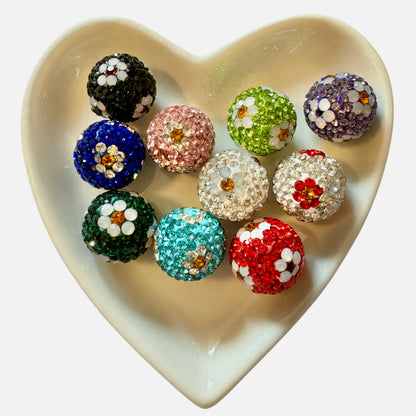 16mm Pave Rhinestone & Clay Beads with Flowers for Beadable Pens, Keychains, Bracelets, Earrings and More!  Perfect for All Your DIY!