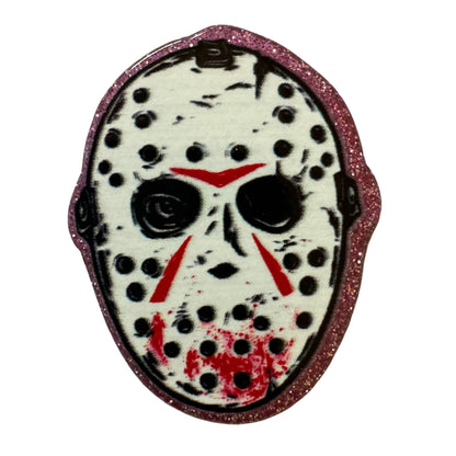 5 Pieces Jason Mask Halloween Horror Characters Flatback One Sided Planar Acrylic with Glitter Back for Keychains, Badge Reels, Earrings & More!