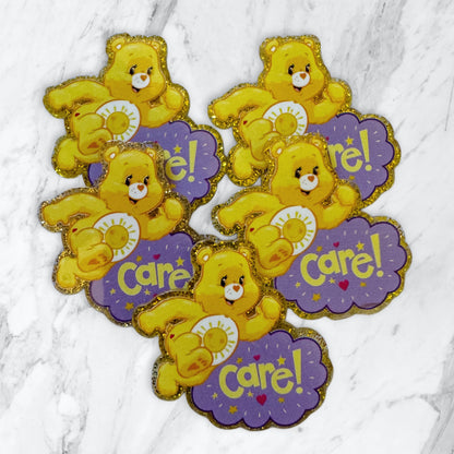 5 Pieces Care Bear Mix or One Design Planar Acrylic with Glitter Back for Keychains, Badge Reels, Earrings and More!