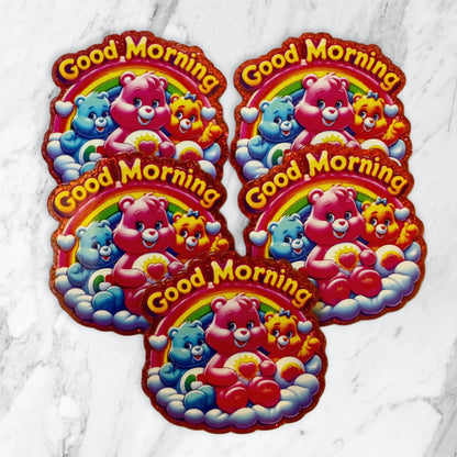 5 Pieces Good Morning Care Bear Friends Planar Acrylic with Glitter Back for Keychains, Badge Reels, Earrings and More!