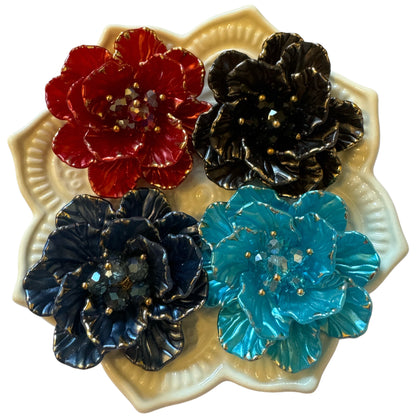 2 Pieces Beautiful Handmade Double Layer Flat Back Acrylic Flower with Individual Petals and Gold Highlights Cabochon for Your DIY Creation