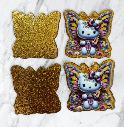 5 Pieces Hello Kitty Butterfly Flatback One Sided Planar Acrylic with Glitter Back for Keychains, Badge Reels, Earrings & More!