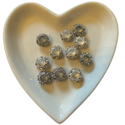 10 Pieces 10mm High Quality Silver Metal and AB Rhinestone Spacer Beads with Large Hole for Beadable Pens, Keychains, Bracelets & More