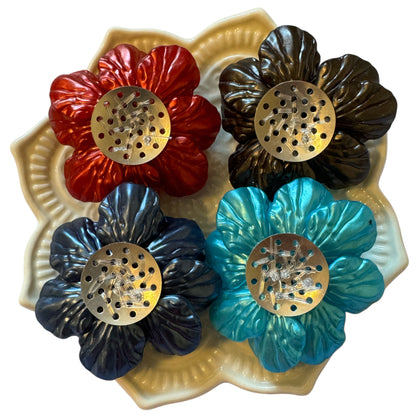 2 Pieces Beautiful Handmade Double Layer Flat Back Acrylic Flower with Individual Petals and Gold Highlights Cabochon for Your DIY Creation