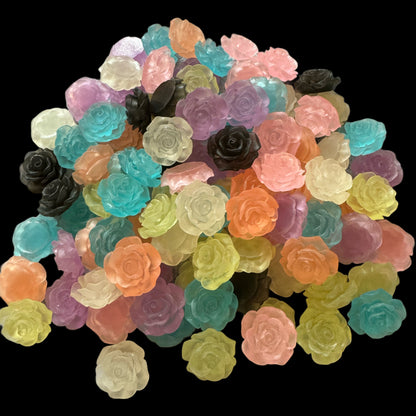 19mm Luminous Resin Flat Rose Flower Flatback Cabochon. Perfect for Your DIY Projects for Phone Cases, Water Bottles, Hair Accessory & More!