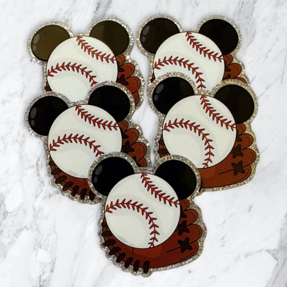 5 Pieces Mickey Mouse Head with Baseball and Glove Planar Acrylic for Keychains, Badge Reels, Earrings and More!