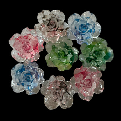 22mm Transparent Luminous Resin Rose Flower Flatback Cabochon. Perfect for Your DIY Projects for Water Bottles, Phone Cases & More!