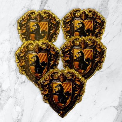 5 Pieces Hogwarts Wizarding School Houses Mix Flatback One Sided Glitter Back Planar Acrylic for Keychains, Badge Reels, Earrings and More!