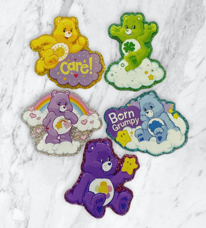 5 Pieces Care Bear Mix or One Design Planar Acrylic with Glitter Back for Keychains, Badge Reels, Earrings and More!