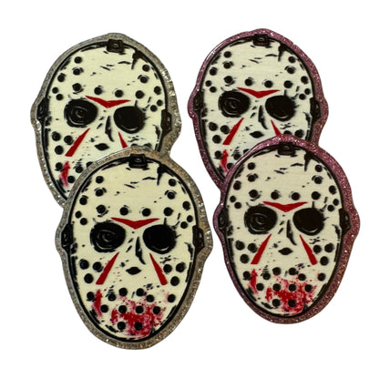 5 Pieces Jason Mask Halloween Horror Characters Flatback One Sided Planar Acrylic with Glitter Back for Keychains, Badge Reels, Earrings & More!