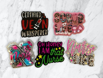 5 Pieces Nurse and Medical Mix or One Design Planar Acrylic with Glitter Back for Keychains, Badge Reels, Earrings and More! Nurse Life, Scrub Life, Certified Vein Whisperer