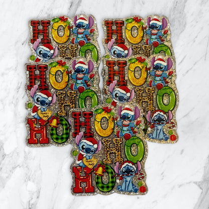 5 Pieces Ho Ho Ho Christmas Santa Claus Stitch Flatback One Sided Planar Acrylic with Glitter Back for Keychains, Badge Reels, Earrings and More!