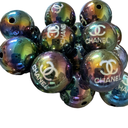 CC 20mm Black AB Designer Inspired Acrylic Bead for Beadable Pens, Stylus, Pencils, Keychains and More!