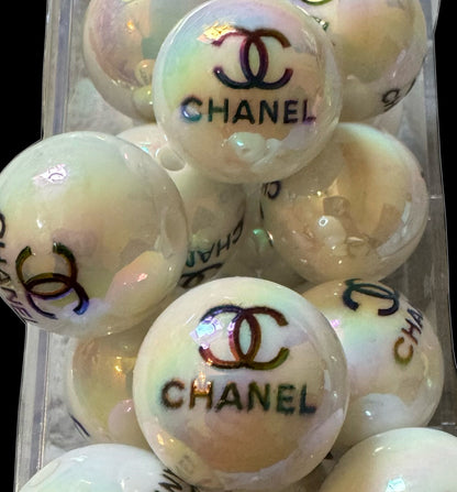 CC 20mm White AB Designer Inspired Acrylic Bead for Beadable Pens, Stylus, Pencils, Keychains and More!