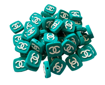 CC Tiffany Blue Rounded Square Designer Inspired Silicone Focal Bead for Beadable Pens, Stylus, Pencils, Keychains and More