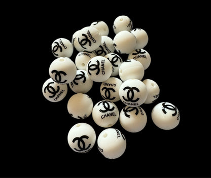 CC Letters Designer Inspired Silicone Round Bead for Beadable Pens, Stylus, Pencils, Keychains and More