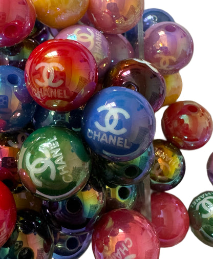 CC Colorful Designer Inspired Acrylic Bead with White Lettering for Beadable Pens, Stylus, Pencils, Keychains and More