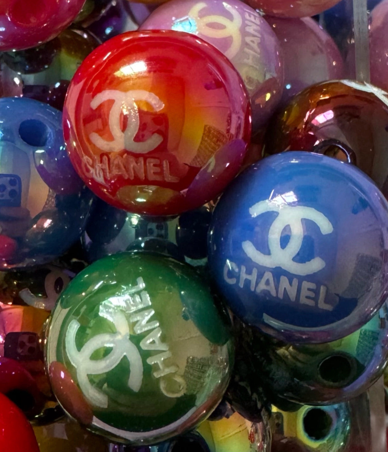 CC Colorful Designer Inspired Acrylic Bead with White Lettering for Beadable Pens, Stylus, Pencils, Keychains and More