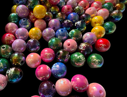 CC Colorful Designer Inspired Acrylic Bead with White Lettering for Beadable Pens, Stylus, Pencils, Keychains and More