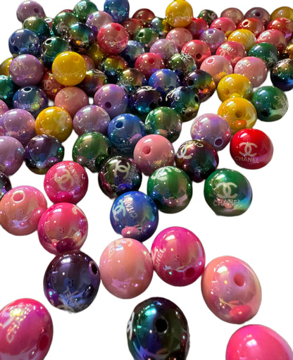 CC Colorful Designer Inspired Acrylic Bead with White Lettering for Beadable Pens, Stylus, Pencils, Keychains and More
