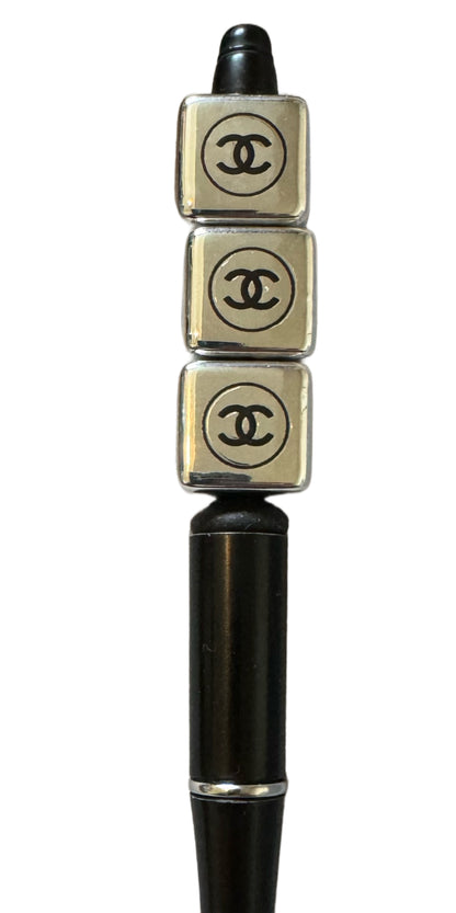 CC Silver Designer Inspired Acrylic Cube Bead for Beadable Pens, Stylus, Pencils, Keychains and More!