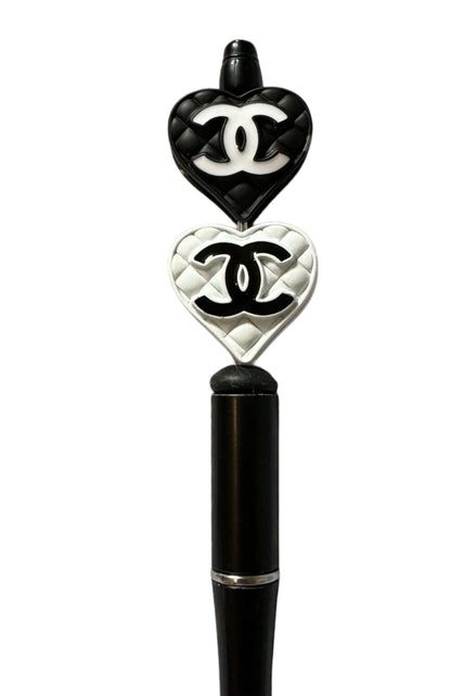 CC Metal and Rhinestone Cushioned Heart Designer Inspired Bead for Beadable Pens, Stylus, Pencils, Keychains and More!