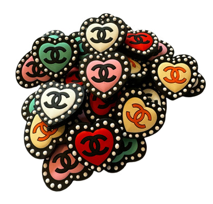 CC Heart with Dots Designer Inspired Silicone Focal Bead for Beadable Pens, Stylus, Pencils, Keychains and More