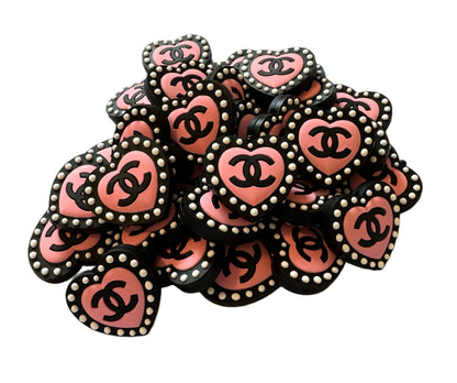 CC Heart with Dots Designer Inspired Silicone Focal Bead for Beadable Pens, Stylus, Pencils, Keychains and More