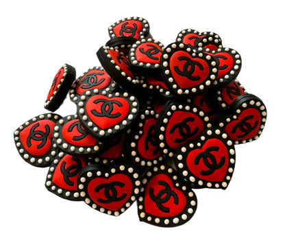 CC Heart with Dots Designer Inspired Silicone Focal Bead for Beadable Pens, Stylus, Pencils, Keychains and More