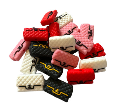 CC Small Purse or Hand Bag Designer Inspired Silicone Focal Bead for Beadable Pens, Stylus, Pencils, Keychains and More