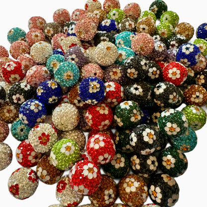 16mm Pave Rhinestone & Clay Beads with Flowers for Beadable Pens, Keychains, Bracelets, Earrings and More!  Perfect for All Your DIY!