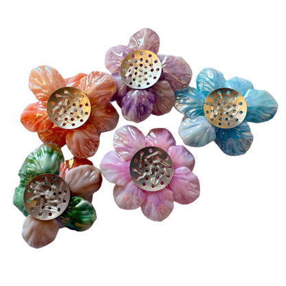 5 Pieces Lovely Handmade Double Layer Large Flat Back Acrylic Flower with Individual Petals and Beaded Center Cabochon for Your DIY Creation