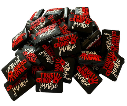 True Crime Junkie with Bloody Handprint Silicone Focal Bead for Beadable Pens, Stylus, Pencils, Keychains and More