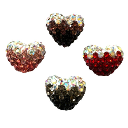 High Quality 14mm Ombre Color Heart Shaped Pave Rhinestone and Clay Beads Mix for Beadable Pen Stylus Keychain Bracelet Earrings and More.