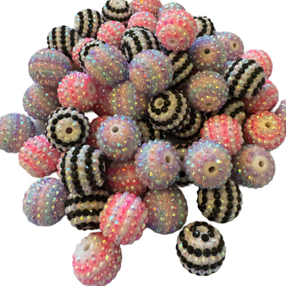 10 Pieces 20mm Acrylic Rhinestone Stripe Beads Mix for Beadable Pens, Keychains, Bracelets, Earrings and More. Perfect for Your DIY Projects!