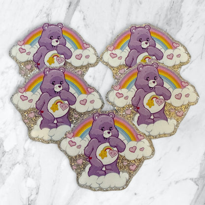 5 Pieces Care Bear Mix or One Design Planar Acrylic with Glitter Back for Keychains, Badge Reels, Earrings and More!