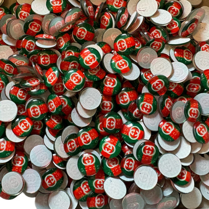 CC, GG or DD Resin Designer Inspired Round Nail Charms or Cabochons for DYI Phone Cases, Scrapbook, Hair Accessories, or Make Your Own Beads!
