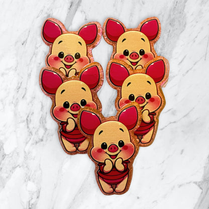 5 Pieces Cute Piglet Winnie the Honey Bear's Friend One Sided Flatback Planar Acrylic with Glitter Back for Keychains, Badge Reels, Earrings and More!