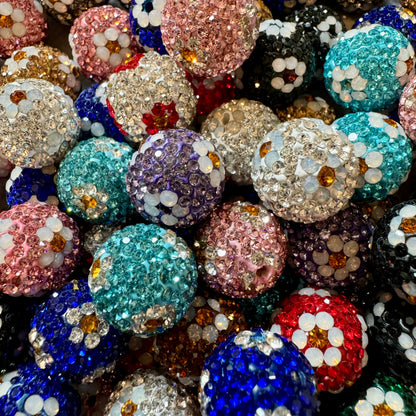 16mm Pave Rhinestone & Clay Beads with Flowers for Beadable Pens, Keychains, Bracelets, Earrings and More!  Perfect for All Your DIY!