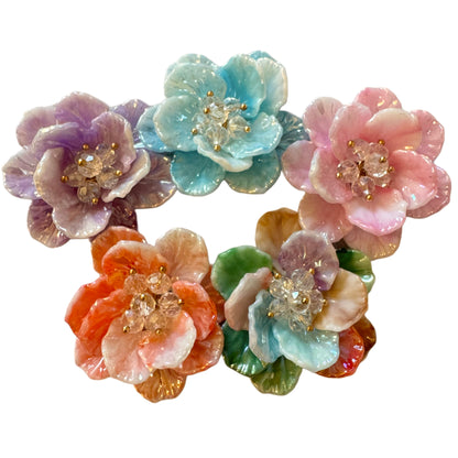 5 Pieces Lovely Handmade Double Layer Large Flat Back Acrylic Flower with Individual Petals and Beaded Center Cabochon for Your DIY Creation