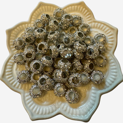 10 Pieces 10mm High Quality Silver Metal and AB Rhinestone Spacer Beads with Large Hole for Beadable Pens, Keychains, Bracelets & More