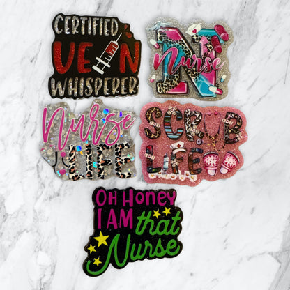 5 Pieces Nurse and Medical Mix or One Design Planar Acrylic with Glitter Back for Keychains, Badge Reels, Earrings and More! Nurse Life, Scrub Life, Certified Vein Whisperer