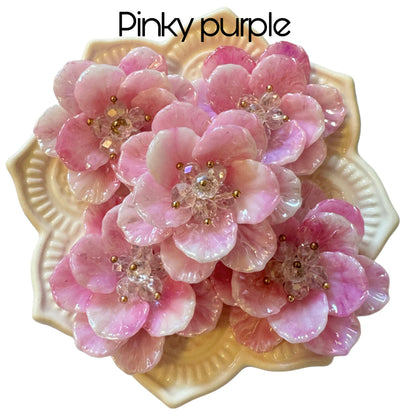 5 Pieces Lovely Handmade Double Layer Large Flat Back Acrylic Flower with Individual Petals and Beaded Center Cabochon for Your DIY Creation