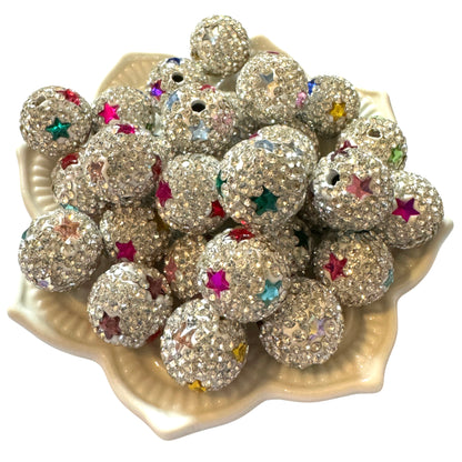 5 Pieces 16mm Pave Rhinestone & Clay Beads with Stars for Beadable Pens, Keychains, Bracelets, Earrings and More!  Perfect for All Your DIY!