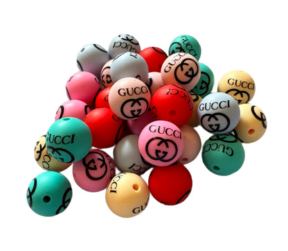 GG Letters Designer Inspired Silicone Round Bead for Beadable Pens, Stylus, Pencils, Keychains and More
