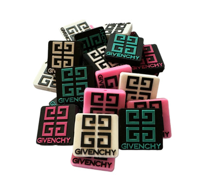 Givenchy Square Designer Inspired Silicone Focal Bead for Beadable Pens, Stylus, Pencils, Keychains and More