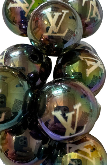 LV 20mm Black AB Designer Inspired Acrylic Bead for Beadable Pens, Stylus, Pencils, Keychains and More!
