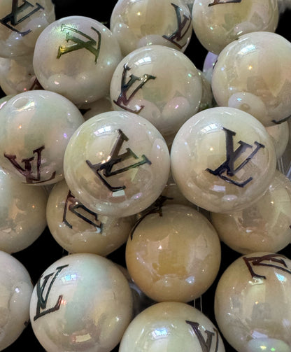 LV 20mm White AB Designer Inspired Acrylic Bead for Beadable Pens, Stylus, Pencils, Keychains and More!