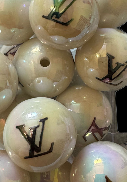 LV 20mm White AB Designer Inspired Acrylic Bead for Beadable Pens, Stylus, Pencils, Keychains and More!