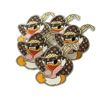 5 Pieces LV Designer Inspired Daisy Duck with Large Hat and Feather Flatback One Sided Planar Acrylic for Keychains, Badge Reels, Earrings and More!